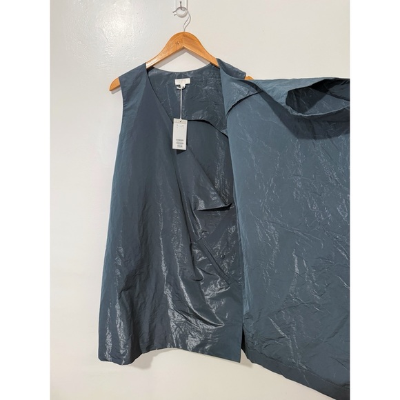 COS Steel Blue Crinkled-Texture Wrap Shirt Dress Size 14 - Picture 6 of 8